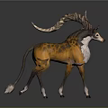 Mythical Fantasy Creature With Large Curved Horns Orange Spotted Fur And White Underbelly