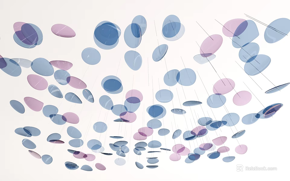 Modern Ceiling With Colorful Hanging Circular Decorative Elements in Interior Space 3d model