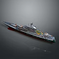 3D Warship Model with Detailed Deck Structure Green Red Accents and Gray Background Rendering 3d model