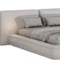 Minimalist Modern Double Bed With Upholstered Headboard And Low Profile Frame 3d model