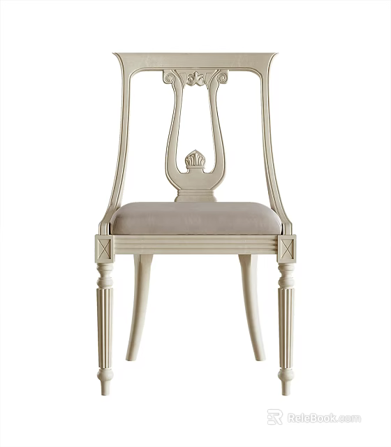 Elegant Classical Single Chair With Carved Backrest And Upholstered Seat Cushion 3d model 