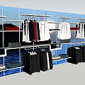 Modern Clothing Display Shelves With Hanging Garments And Window View Design
