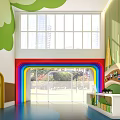 Modern Kindergarten Interior With Rainbow Arch Tree Decorations Green Walls And Open Space Reception Desk