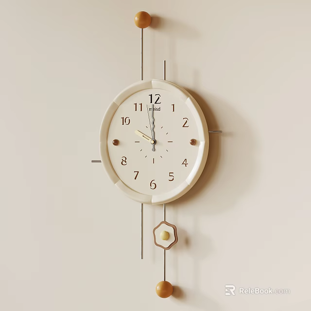 Minimalist White Dial Wall Clock With Numeric Markers And Pendulum On Light Wall 3d model 