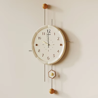 Minimalist White Dial Wall Clock With Numeric Markers And Pendulum On Light Wall 3d model