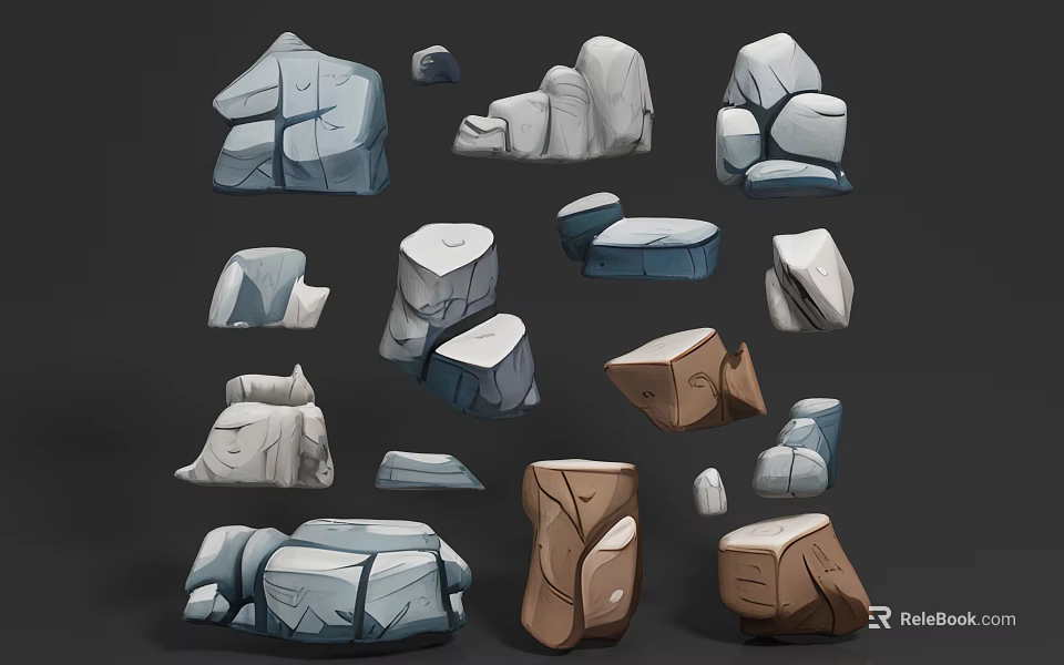 Stone And Wood Decorative Elements With Varied Shapes And Natural Textures 3d model 