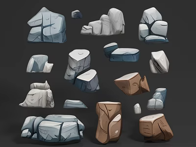 Stone And Wood Decorative Elements With Varied Shapes And Natural Textures 3d model