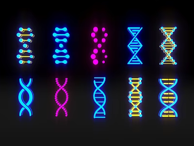 Colorful Neon DNA Spiral Wall Decor With Vibrant Glowing Design Elements 3d model
