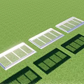 Outdoor Green Lawn Three White Framed Grid Design Sunshades with Shadows