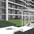 Modern Urban Commercial Street With High Rise Buildings And Glass Storefronts