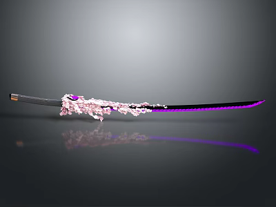 Ornate Samurai Sword With Purple Blade And Detailed Pink Floral Decorations 3d model
