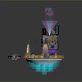 Futuristic Floating City Structure With Neon Lights Multi Level Design And Glowing Base