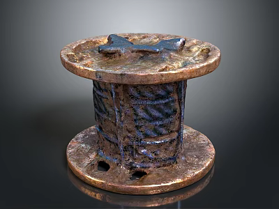 Vintage Metal Cable Reel Equipment With Rustic Finish Wound Wire And Top Components 3d model