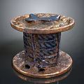 Vintage Metal Cable Reel Equipment With Rustic Finish Wound Wire And Top Components