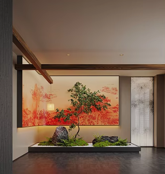 New Chinese style interior landscape plant moss landscape 3d model