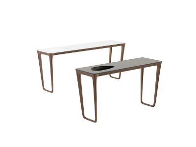 Modern Dining Tables With Metal Frames And White Dark Tabletops Featuring Circular Cutout 3d model