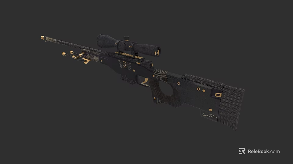 Black and Gold Sniper Rifle With Scope And Detailed Design Components 3d model 