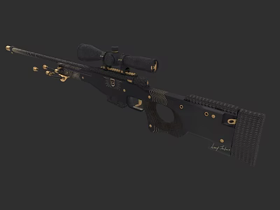 Black and Gold Sniper Rifle With Scope And Detailed Design Components 3d model