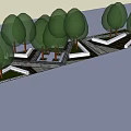 Geometric Outdoor Tree Planters With Green Trees And Paved Ground Design