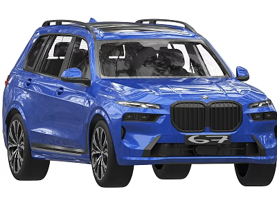 Blue BMW G7 SUV With Modern Design Roof Rack And Front Grille 3d model