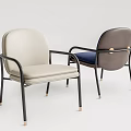 Stylish Modern Leisure Chairs With Beige Gray Upholstery And Black Metal Golden Tipped Legs