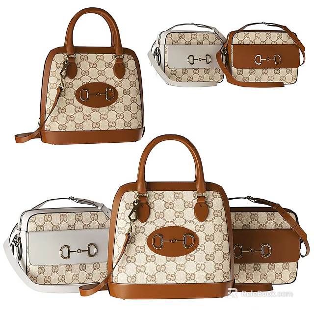 Various Stylish Handbags with Classic Pattern Metal Buckle in Beige Brown White Colors Top Handle 3d model 