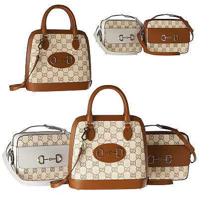 Various Stylish Handbags with Classic Pattern Metal Buckle in Beige Brown White Colors Top Handle 3d model