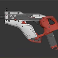 Futuristic Modern Weapon Pistol With White Red Grip And Sleek Frame Design
