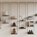 Traditional Chinese Wooden Bogu Shelves With Antique Vases Figurines Tea Sets And Books
