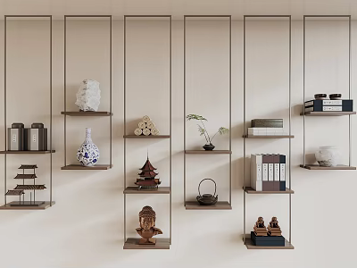 Traditional Chinese Wooden Bogu Shelves With Antique Vases Figurines Tea Sets And Books 3d model