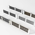 Building Facade Components With White Frames Diverse Panel Styles And Metal Railings 3d model
