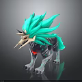 Mythical Wolf Character With Spiky Teal Mane Horns And Red Eyes Design