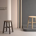 Modern Minimalist Dark And Light Wooden Stools Against Gray Wall With Designer Platform