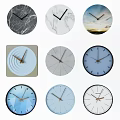 Various Modern Clocks With Marble Texture Round Square Shapes And Blue Gray Colors 3d model