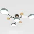 Contemporary Ceiling Light Featuring Multiple Circular Shades And Wooden Accents 3d model