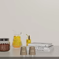 Minimalist Decorative Display Set With Glass Jars Pitcher Juice Glass Books Shakers Bowl And Snacks