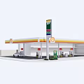 Modern Gas Station With Multiple Fuel Pumps Canopy And Vehicle Refueling