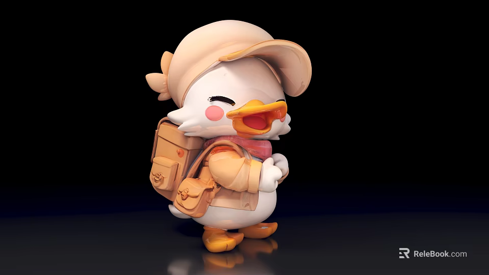 Cute 3D Cartoon Duck Character Wearing Hat With Backpack And Blush Cheeks 3d model 