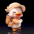 Cute 3D Cartoon Duck Character Wearing Hat With Backpack And Blush Cheeks