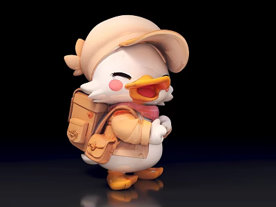 Cute 3D Cartoon Duck Character Wearing Hat With Backpack And Blush Cheeks 3d model