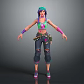 Vibrant Haired 3D Character Wearing Green Tank Top With Skull Design And Ripped Jeans