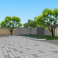 Modern Entrance Gate With Wooden Slats Surrounded By Trees And Lawn