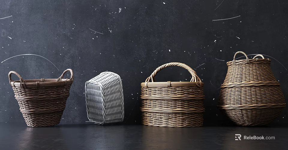 Decorative Woven Storage Baskets with Handles Various Sizes Practical for Home Organization 3d model 