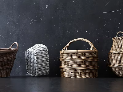 Decorative Woven Storage Baskets with Handles Various Sizes Practical for Home Organization 3d model