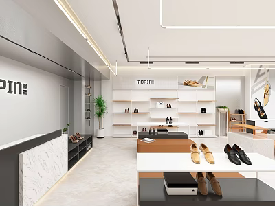 Modern Shoe Store Interior With Display Shelves And Showcased Shoes 3d model