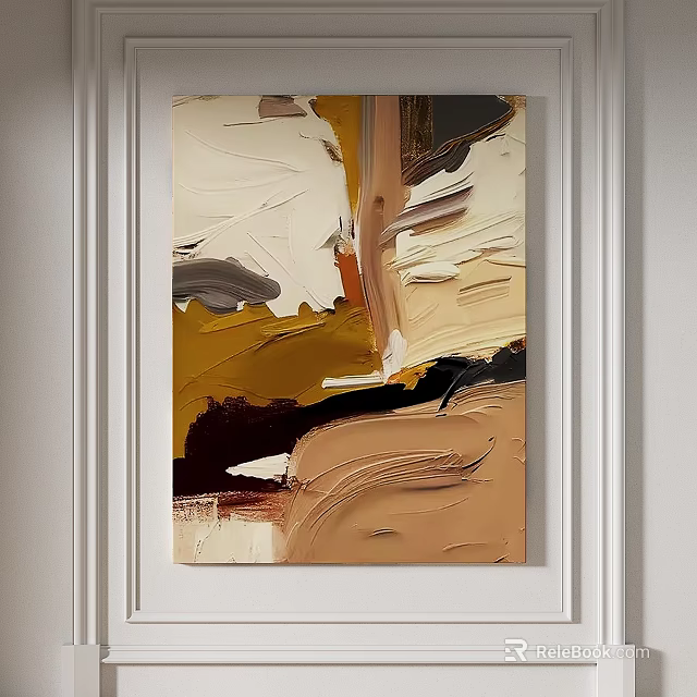 Modern Abstract Painting With Thick Textured Brushstrokes And Warm Beige Yellow Brown Tones 3d model 