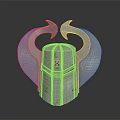 Futuristic Metallic Weapon Helmet With Winged Design Textured Surface And Central Emblem