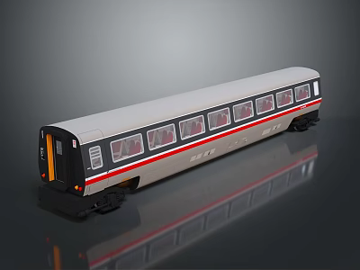 Modern Silver Gray Train Carriage With Red Stripe And Multiple Windows 3d model