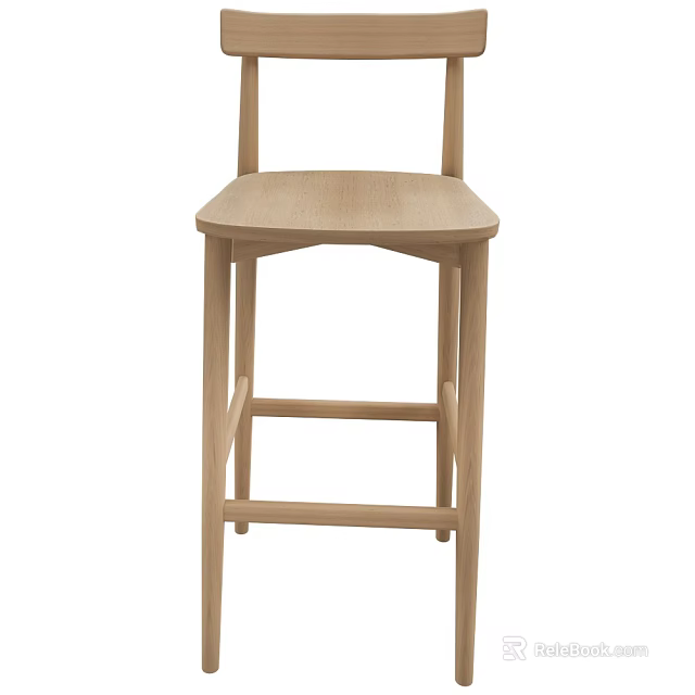 Modern Design Wooden Bar Stool Featuring High Back And Solid Wood Structure 3d model
