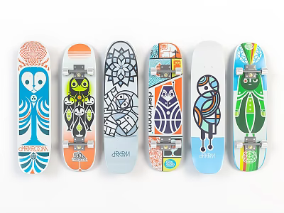 Vibrant Colorful Skateboards With Various Unique Graphic Designs And Creative Illustrations 3d model